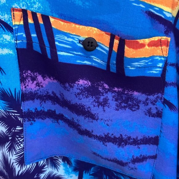 212NYC Aloha Hawaiian Shirt Sunset Palm Tree Pattern Size Mens XL Pocket Buttons - Picture 6 of 6